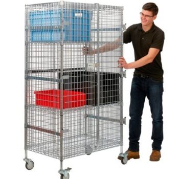 Security Trolley; Swivel (x2 Braked) Castors; Wire Mesh; 350kg; Silver - SW091Y
