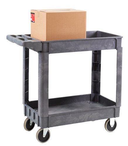 Service Trolley; 2 Deep Trays ; Fixed/Swivel; Castors; Heavy Duty Plastic; 225kg; Grey - HI924C