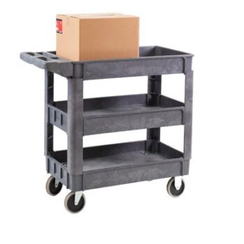 Service Trolley; 3 Deep Trays ; Fixed/Swivel; Castors; Heavy Duty Plastic; 225kg; Grey - HI934C