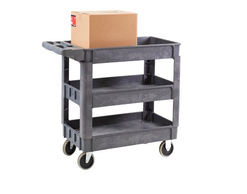 Service Trolley; 3 Deep Trays ; Fixed/Swivel; Castors; Heavy Duty Plastic; 225kg; Grey - HI934C