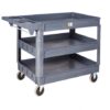 Service Trolley; Large 3 Deep Trays ; Fixed/Swivel; Castors; Heavy Duty Plastic; 225kg; Grey - HI935C