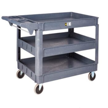 Service Trolley; Large 3 Deep Trays ; Fixed/Swivel; Castors; Heavy Duty Plastic; 225kg; Grey - HI935C