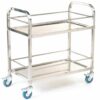 Shelf Trolley; 2 Shelf with Rod Surrounds; Swivel (x4 Braked) Castors; Stainless Steel; 100kg; Silver - SI812Y