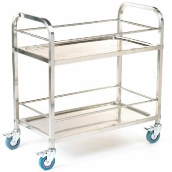 Shelf Trolley; 2 Shelf with Rod Surrounds; Swivel (x4 Braked) Castors; Stainless Steel; 100kg; Silver - SI812Y