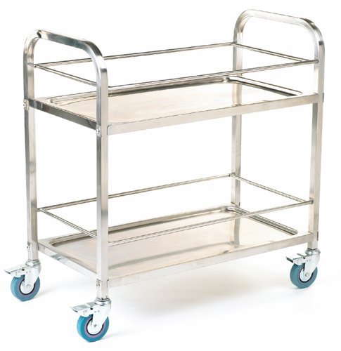 Shelf Trolley; 2 Shelf with Rod Surrounds; Swivel (x4 Braked) Castors; Stainless Steel; 100kg; Silver - SI812Y