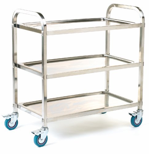 Shelf Trolley; 3 Shelf Trolley; Swivel (x4 Braked) Castors; Stainless Steel; 100kg; Silver - SI803Y