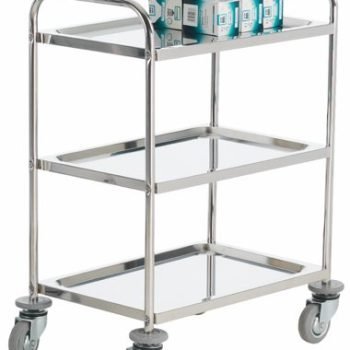 Shelf Trolley; 3 Shelf Trolley with Lip; Swivel Castors; Stainless Steel; 100kg; Silver - SI203Y