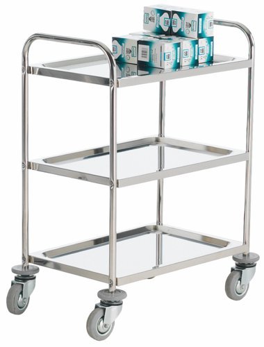 Shelf Trolley; 3 Shelf Trolley with Lip; Swivel Castors; Stainless Steel; 100kg; Silver - SI203Y