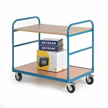 Shelf Truck; 2 Shelf; Fixed/Swivel (x2 Braked) Castors; Steel; 250kg; Blue/Veneer - PI302Y