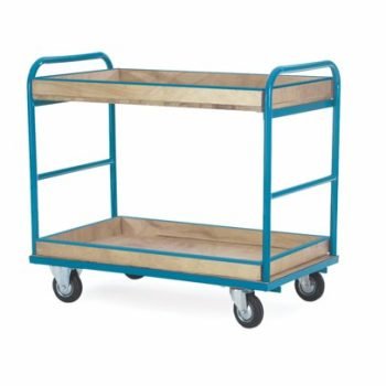 Shelf Truck; 2 Shelf with 60mm Lip Surround; Fixed/Swivel (x2 Braked) Castors; Steel; 250kg; Blue/Veneer - PI307Y