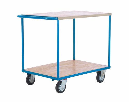 Shelf Truck; 2 Shelf with Push Handle; Fixed/Swivel (x2 Braked) Castors; Steel; 500kg; Blue/Veneer - PI305Y