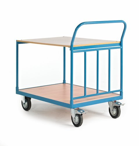 Shelf Truck; 2 Shelf with Tubular End; Fixed/Swivel (x2 Braked) Castors; Steel; 400kg; Blue/Veneer - PI304Y
