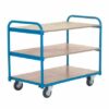 Shelf Truck; 3 Shelf; Fixed/Swivel (x2 Braked) Castors; Steel; 250kg; Blue/Veneer - PI303Y