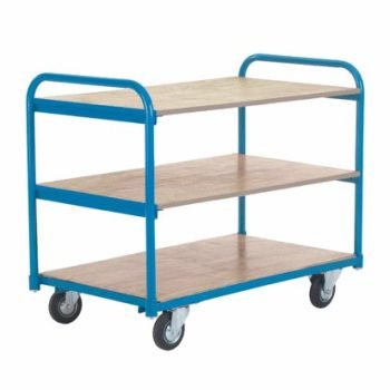 Shelf Truck; 3 Shelf; Fixed/Swivel (x2 Braked) Castors; Steel; 250kg; Blue/Veneer - PI303Y