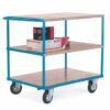 Shelf Truck; 3 Shelf with Push Handle; Fixed/Swivel (x2 Braked) Castors; Steel; 500kg; Blue/Veneer - PI306Y