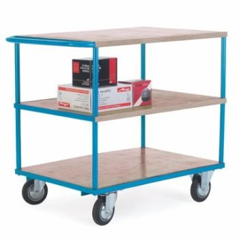 Shelf Truck; 3 Shelf with Push Handle; Fixed/Swivel (x2 Braked) Castors; Steel; 500kg; Blue/Veneer - PI306Y