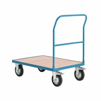 Single Bar End Platform Truck; 990 x 490 x 900; Fixed/Swivel Castors; Steel; 500kg; Blue/Veneer - PI200Y