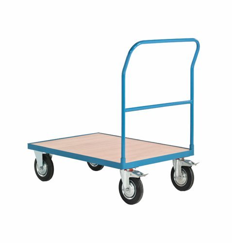 Single Bar End Platform Truck; 990 x 490 x 900; Fixed/Swivel Castors; Steel; 500kg; Blue/Veneer - PI200Y