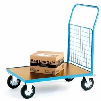 Single Mesh End Platform Truck; 1500 x 800 x 1050; Fixed/Swivel (x2 Braked) Castors; Steel; 500kg; Blue/Veneer - PI821H