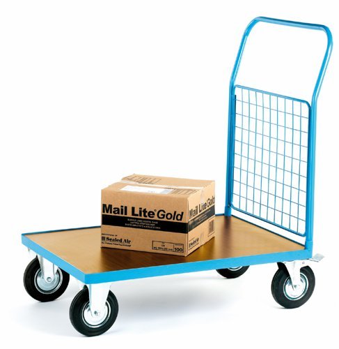 Single Mesh End Platform Truck; 1500 x 800 x 1050; Fixed/Swivel (x2 Braked) Castors; Steel; 500kg; Blue/Veneer - PI821H