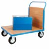 Single Veneer End Platform Truck; 1500 x 800 x 1050; Fixed/Swivel (x2 Braked) Castors; Steel; 500kg; Blue/Veneer - PI831H
