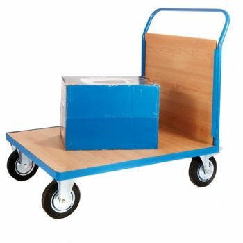Single Veneer End Platform Truck; 1500 x 800 x 1050; Fixed/Swivel (x2 Braked) Castors; Steel; 500kg; Blue/Veneer - PI831H