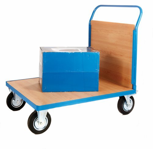 Single Veneer End Platform Truck; 1500 x 800 x 1050; Fixed/Swivel (x2 Braked) Castors; Steel; 500kg; Blue/Veneer - PI831H
