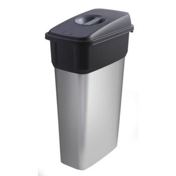 Slim Bin c/w Sticker; Handle Top; 55L; Silver Body; Black/Grey Lid; Metal Look Plastic - SB355Z_GLGWST