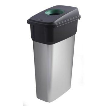 Slim Bin c/w Sticker; Hole Lid; 55L; Silver Body; Black/Green Lid; Metal Look Plastic - SB255Z_GLMRST