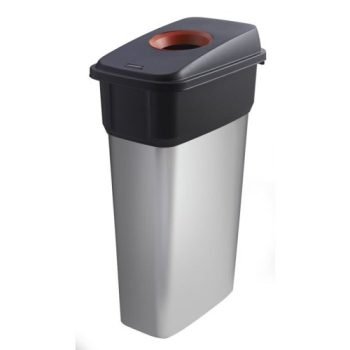 Slim Bin c/w Sticker; Hole Lid; 55L; Silver Body; Black/Red Lid; Metal Look Plastic - SB255Z_RLPBST