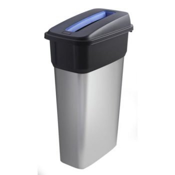 Slim Bin c/w Sticker; Slot Lid; 55L; Silver Body; Black/Blue Lid; Metal Look Plastic - SB155Z_BLPAST