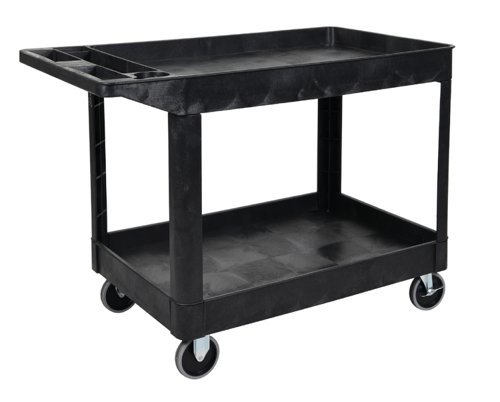 Super Strength Large Multi Purpose Trolley; 2 Storage Trays; Swivel (x2 Braked)Castors; Polyethylene; 225kg; Black - GI699L