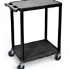 Super Strength Multi Purpose Trolley; 2 Shelf (2 Flat Shelves); Swivel (x2 Braked)Castors; Polyethylene; 150kg; Black - GI241L