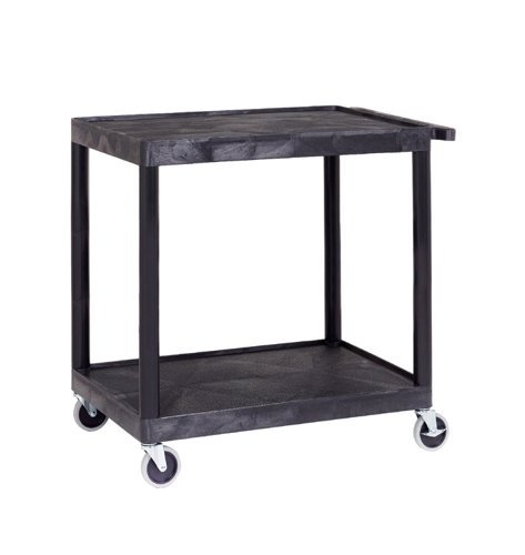 Super Strength Multi Purpose Trolley; 2 Shelf Trolley; 890 x 610 x 880; Swivel (x2 Braked)Castors; Polyethylene; 150kg; Black - GI334L