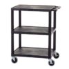 Super Strength Multi Purpose Trolley; 3 Shelf (3 Flat Shelves); Swivel (x2 Braked)Castors; Polyethylene; 150kg; Black - GI341L