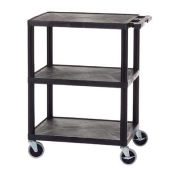 Super Strength Multi Purpose Trolley; 3 Shelf (3 Flat Shelves); Swivel (x2 Braked)Castors; Polyethylene; 150kg; Black - GI341L