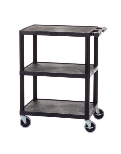 Super Strength Multi Purpose Trolley; 3 Shelf (3 Flat Shelves); Swivel (x2 Braked)Castors; Polyethylene; 150kg; Black - GI341L