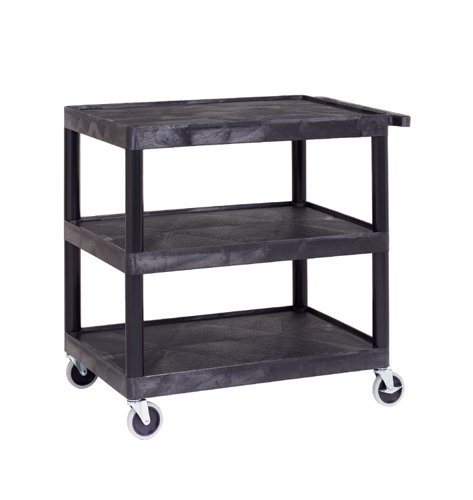 Super Strength Multi Purpose Trolley; 3 Shelf Trolley; 890 x 610 x 865; Swivel (x2 Braked)Castors; Polyethylene; 150kg; Black - GI335L