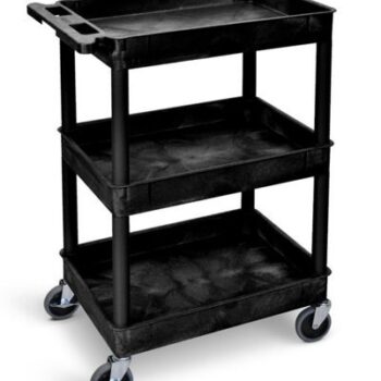 Super Strength Multi Purpose Trolley; 3 Storage Trays; 610 x 460 x 1000; Swivel (x2 Braked)Castors; Polyethylene; 150kg; Black - GI937L