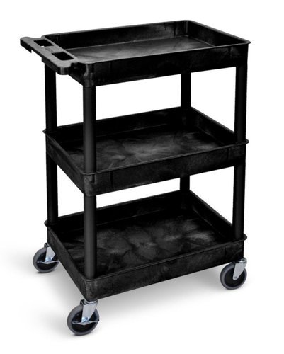 Super Strength Multi Purpose Trolley; 3 Storage Trays; 610 x 460 x 1000; Swivel (x2 Braked)Castors; Polyethylene; 150kg; Black - GI937L