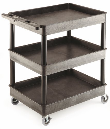 Super Strength Multi Purpose Trolley; 3 Storage Trays; 920 x 640 x 975; Swivel (x2 Braked)Castors; Polyethylene; 175kg; Black - GI337L
