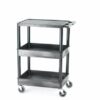 Super Strength Multi Purpose Trolley; Top Flat Shelf; Middle & Bottom Storage Trays; Swivel (x2 Braked)Castors; Polyethylene; 150kg; Black - GI644L