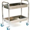 Tray Trolley; 2 Deep Shelves; Swivel (x4 Braked) Castors; Stainless Steel; 100kg; Silver - SI822Y