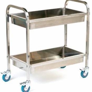 Tray Trolley; 2 Deep Shelves; Swivel (x4 Braked) Castors; Stainless Steel; 100kg; Silver - SI822Y
