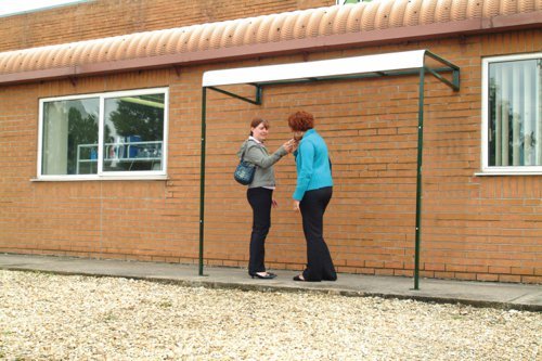 Wall Mounted Smoking Shelter; Triple Wall Polycarbonate & Galvanised Roof; Green - BSSW6Z