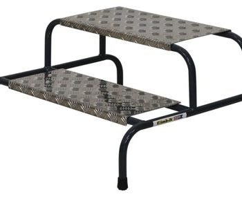Wide Work Steps - 2 Tread 400mm Platform Height - Chequer Plate Tread - without Wheels - SWW02C