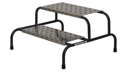 Wide Work Steps - 2 Tread 400mm Platform Height - Chequer Plate Tread - without Wheels - SWW02C