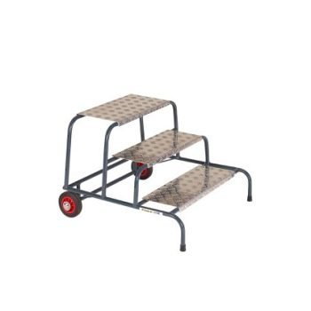 Wide Work Steps - 3 Tread 600mm Platform Height - Chequer Plate Tread - with Wheels - SWW03C