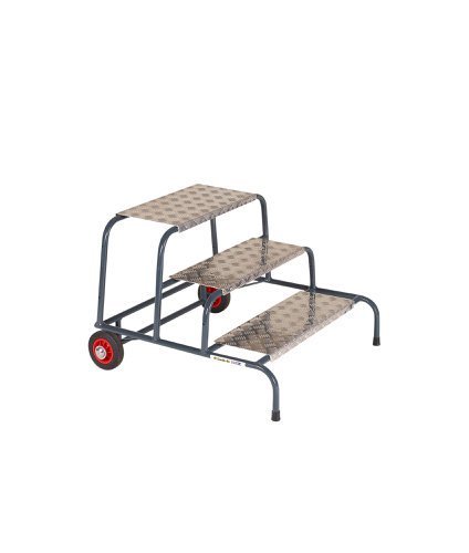 Wide Work Steps - 3 Tread 600mm Platform Height - Chequer Plate Tread - with Wheels - SWW03C