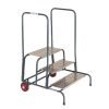 Wide Work Steps - 4 Tread 800mm Platform Height - Chequer Plate Tread - with 2 Handrail - with Wheels - SWW24C